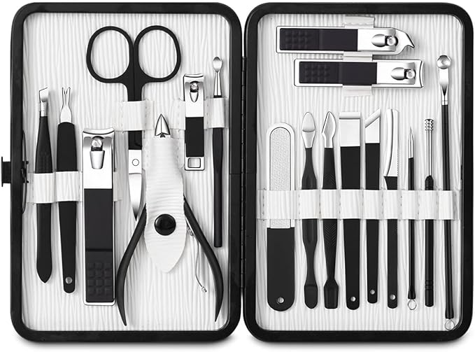 Multifunction Nail Clipper Set Pedicure Cutter Nail File Scissors Kit with Travel Case Stainless Steel Blue Manicure Set Tools (Color : 15pcs-Blue)