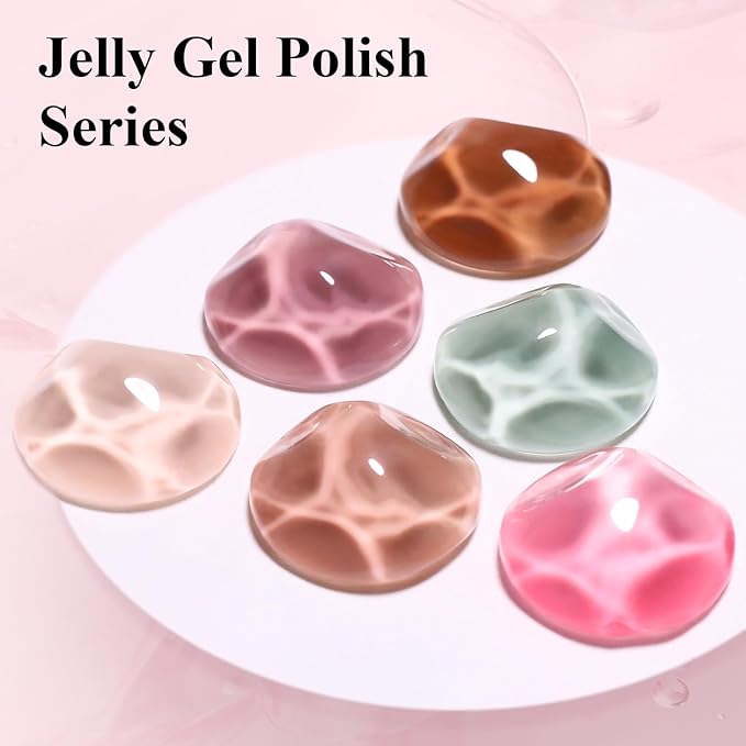 Imtiti Jelly Gel Nail Polish, 15ML Natural Coffee Sheer Jelly Gel Polish Soak Off LED UV Nail Gel Polish Nude Translucent Gel Nail Polish Nail Starter Manicure Salon Nail Kit