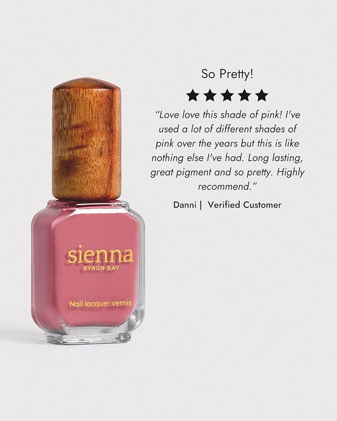 Sienna Byron Bay Blossom Mid-Tone Pink Natural Nail Polish, Long-Lasting, Vegan & Cruelty-Free, 10ml – .34 fl oz.