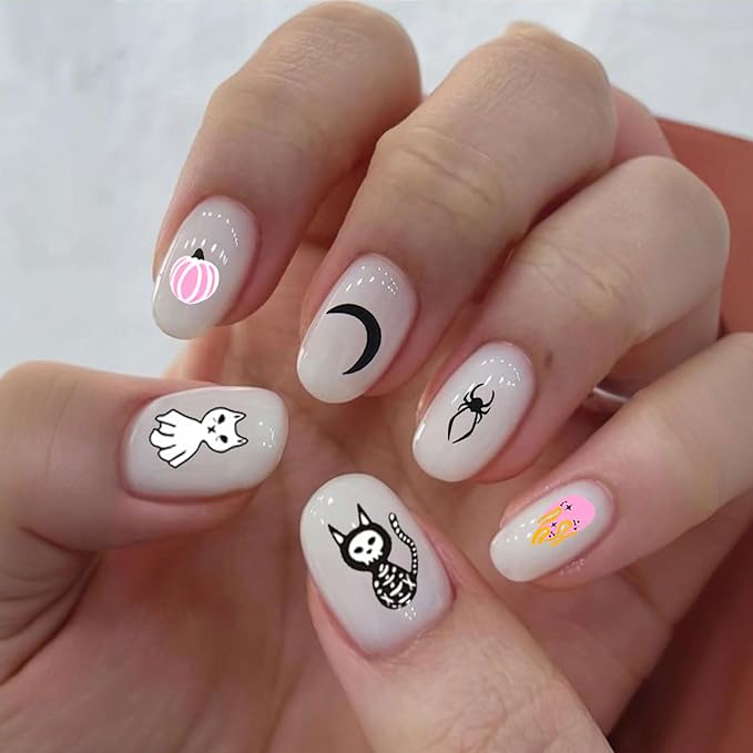 12 Sheets Halloween Nail Stickers - Pumpkin Nail Stickers - Specter Cat Spider Web Bat Nails Art Decals for Halloween Makeup - Spooky Nails Sticker Cosplay Party Supplies