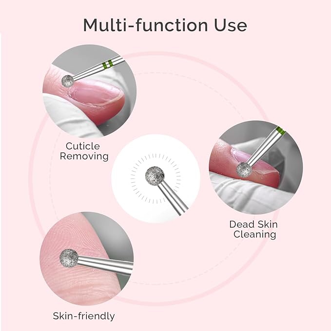 MelodySusie 4mm Ball Shape Cuticle Clean Nail Drill Bit 3/32'', Professional Safety Carbide Diamond Under Nail Cleaner for Cuticle Dead Skin Nail Prepare, Beginners Bits, Series Bit-S, Coarse
