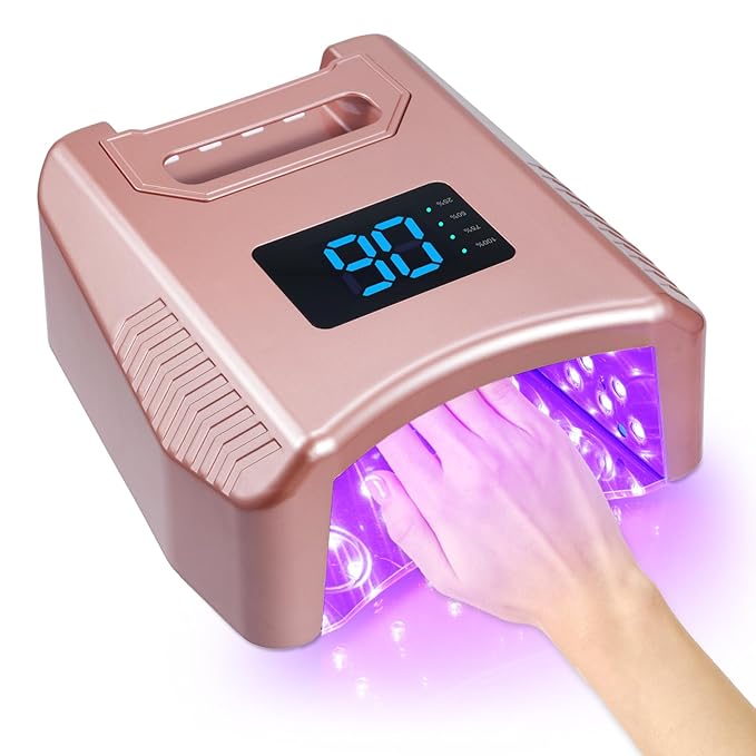 Cordless UV LED Nail Lamp 80W 52LEDs Gel Nail Polish Dryer Quick Drying Fingernail Toenail Curing Lamp 4 Timer Settings with Auto Sensor Digital Display Screen Nail Art Salon Tool