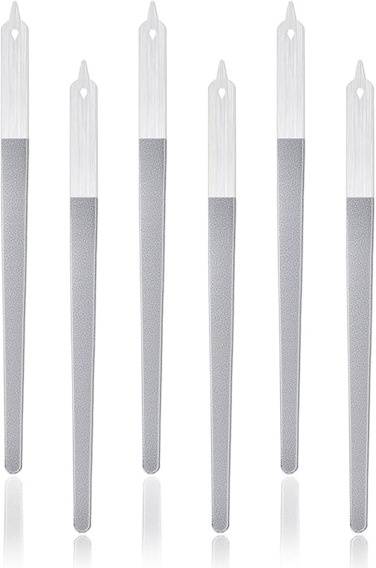 6Pcs Metal Nail Files Nail File Diamond Dust for Natural Nails Stainless Steel Nail Files with Pointed Tip Non Slip Handle Fingernail Files Diamond Nail File for Salon and Home, 8 Inches