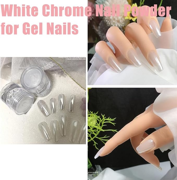 2PCS Moonlight White Chrome Nail Powder, Pearl Nail Powder High Gloss Mirror Effect Pearlescent Iridescent Glitters Powder for Nails Art Design 2 Colors