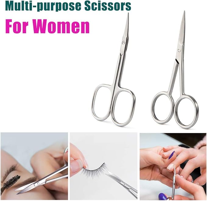 BEZOX Small Scissors 2 PCS Set - Nail Cuticle Scissors/Manicure Scissors Kit - Straight and Curved Blade Beauty Scissor for Beard/Mustache, Nose Hair, Ear Hair, Eyelashes and Eyebrow Trimming