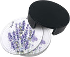 6 Pcs Lavender Flower Purple Floral Dragonfly Leather Coasters - Image 4