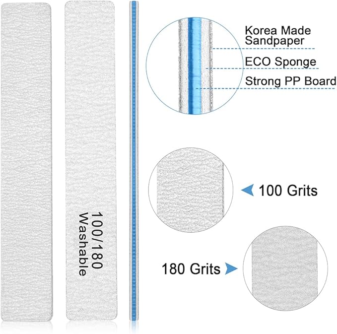 50 Pcs Nail File 100/180 Grit, Heavy Duty Nail Files for Acrylic/Natural Nails, Emery Boards for Nails, Strong Finger Nail Filler, Coarse Nail File for Home and Salon Use