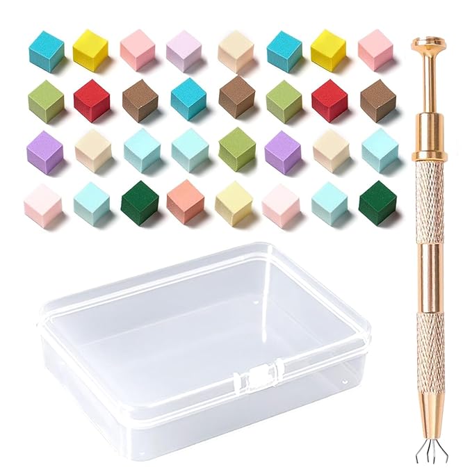 Nail Sponges Set for Ombre Gel,Nail Art Tools Set-100Pcs Colorful Nail Sponges With Gold Grabbing Pen Transparent Plastic Storage Box Used to Store Nail Art Tools