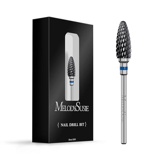 MelodySusie Ceramic Nail Drill Bit, 3/32'' (2.35mm) Professional Acrylic Nail File Flame Drill Bit for Manicure Pedicure Cuticle Gel Nail Polishing, Beginners Bits, Black, Series Bit-S, Medium