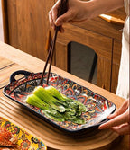 Serving Tray with Handles Rectangular Serving Platter Ceramic Extra Large - Image 5