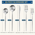 Silverware Set for 12, 60 Piece Flatware Set, Cutlery Tableware set Include - Image 2