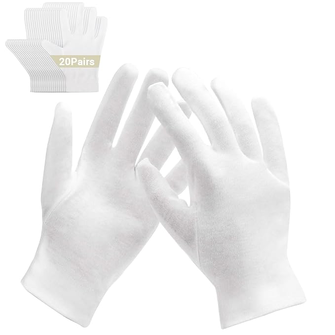 20 Pairs Archival Photo Gloves, White Work Gloves for Art Handling Working Photography Cloth Gloves Liners Bulk for Handling Jewelry, Film, Photo, Coin Collectors, Metal Inspection Men & Women