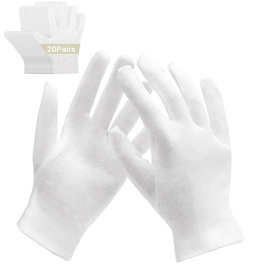 20 Pairs Archival Photo Gloves, White Work Gloves for Art Handling Working Photography Cloth Gloves Liners Bulk for Handling Jewelry, Film, Photo, Coin Collectors, Metal Inspection Men & Women