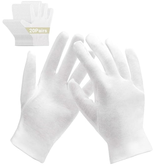 20 Pairs Archival Photo Gloves, White Work Gloves for Art Handling Working Photography Cloth Gloves Liners Bulk for Handling Jewelry, Film, Photo, Coin Collectors, Metal Inspection Men & Women
