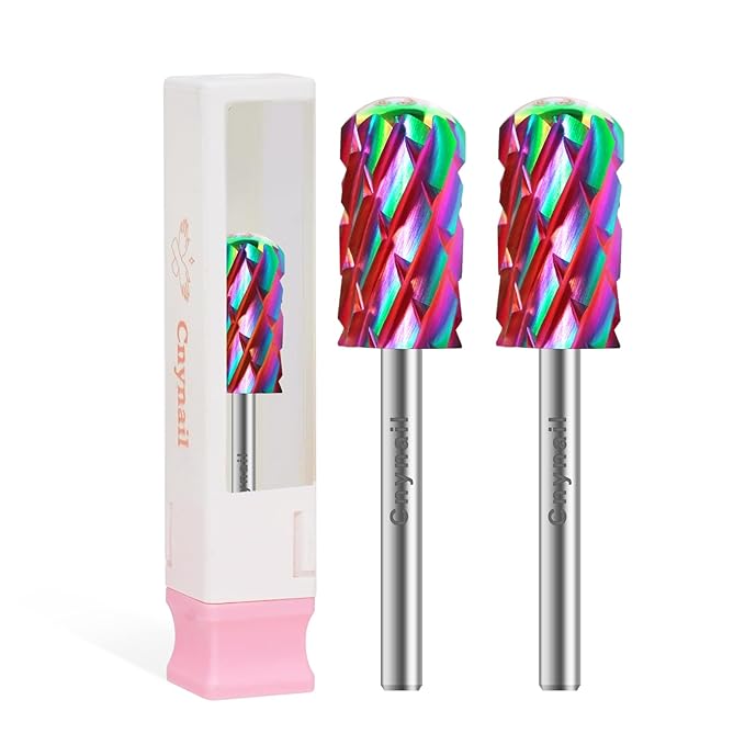 3/32" 2PCS Large Barrel Smooth Round Top Tungsten Carbide Nail Drill Bit Safety for Gel & Acrylic Removal, Right Way Rotating Efile Tip, Salon Electric File Accessory (5XC Grit, Multicolor)