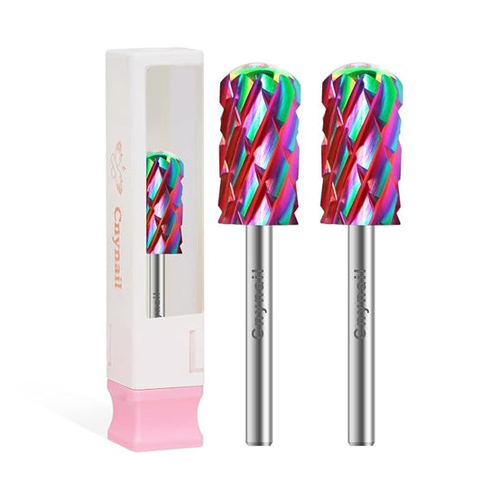 3/32" 2PCS Large Barrel Smooth Round Top Tungsten Carbide Nail Drill Bit Safety for Gel & Acrylic Removal, Right Way Rotating Efile Tip, Salon Electric File Accessory (5XC Grit, Multicolor)