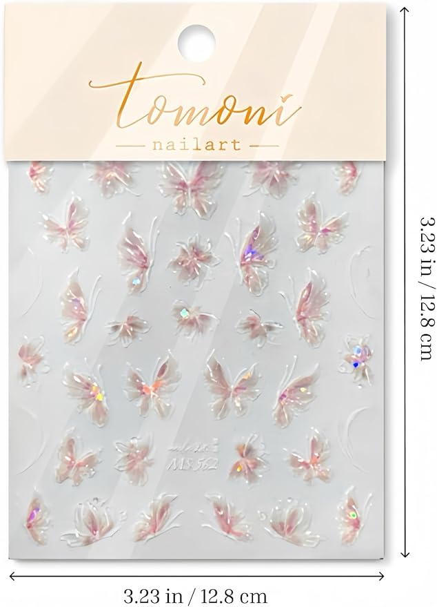 Butterfly Nail Stickers 5D Embossed – Premium Salon-Quality Nail Charm Accessories, Easy Application & Self-Adhesive Pink Butterflies Decal for DIY Manicure, Nail Art, Press on, Home or Salon Use