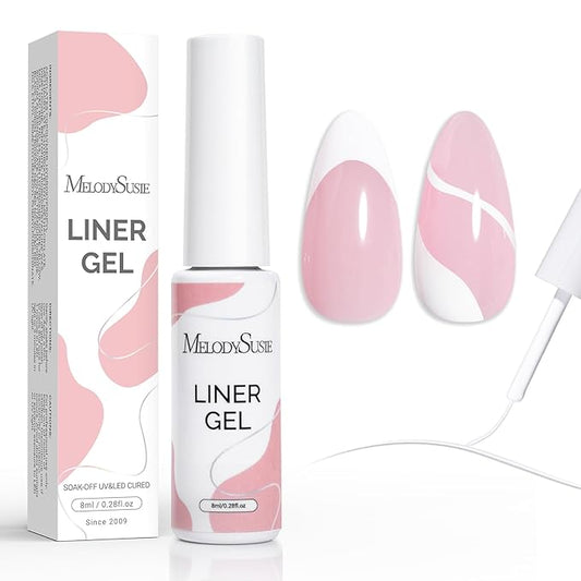 MelodySusie 8ML White Gel Liner Nail Art Polish,for Line and Patterns of Painting,French Nail Tips,DIY Manicure Pedicure for Home DIY Salon Use