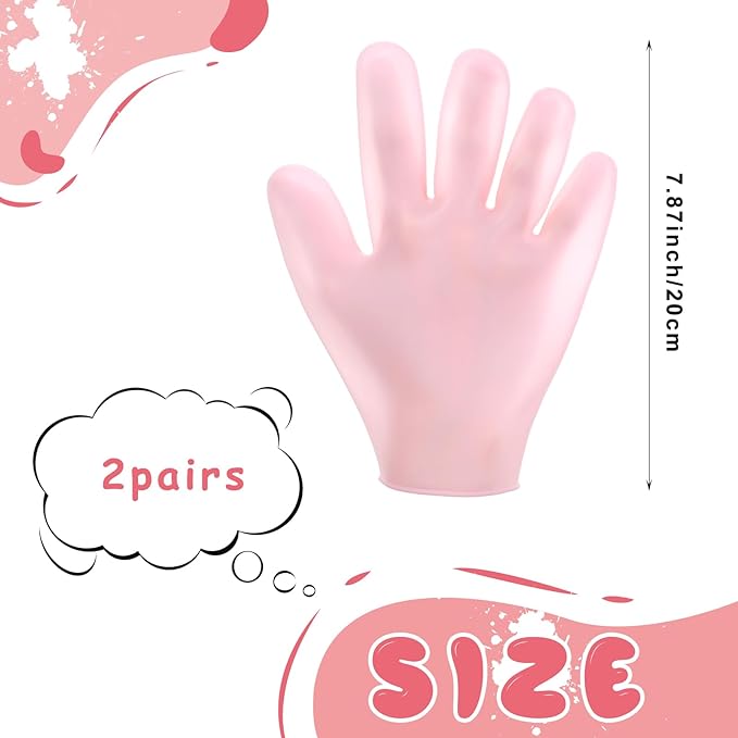 2 Pairs Hand Moisture Gloves,Silicone Gloves for Dry Hands - Moisturizing Glove for Dry Hands, Overnight Moisture Glove for Softening Rough Skin - Pink & White