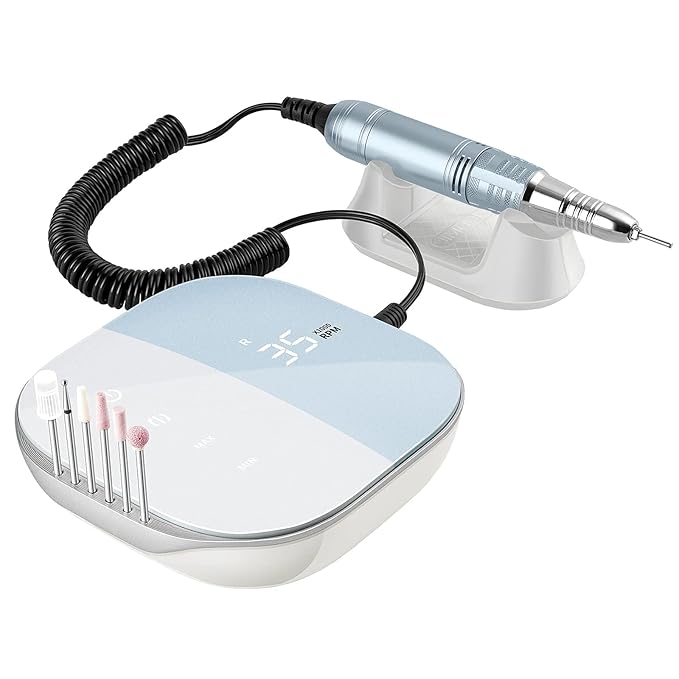 Madenia Professional Nail Drill Machine for Acrylic Nails, 35000RPM Compact Cute Electric Nail Drills with Touch Screen Efile Nail Drill E File Kit for Salon Home Manicure Pedicure Use, Blue
