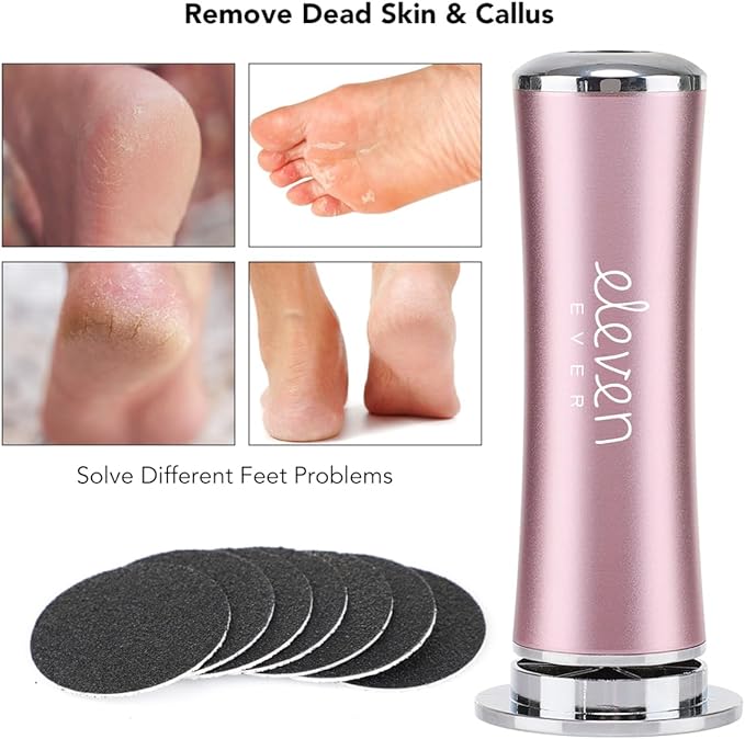 Electric Callus Remover, ELEVEN EVER Foot File Pedicure Tool(Speed Adjustable) with Recyclable Glass Grinder and 20pcs Replacement Sandpaper Disk for Men Women Dead Dry Crack Skin Calluses Pink
