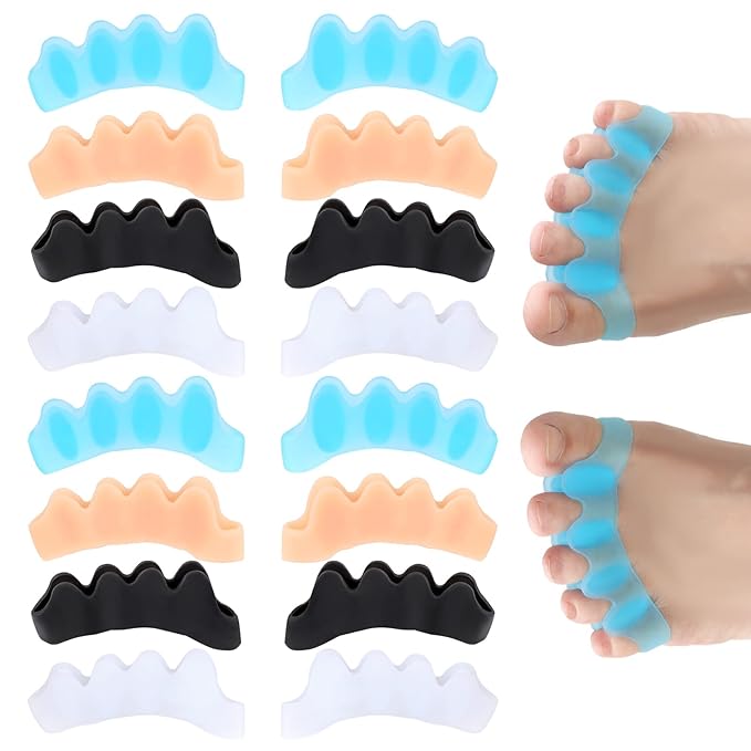 16 PCS Professional Toe Separators, Five - Ring Silicone Toe Spacers, Toe Stretcher Correctors, Ideal for Correct Bunions, Restore Toes Original Shape, Yoga, Pilates or Other Exercises