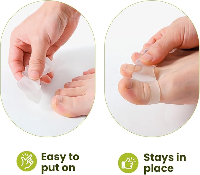 Bukihome Toe Separators, 4 Pair Soft Gel Toe Spacers to Correct Bunions, Toe Stretcher for Therapeutic Relief from Plantar Fasciitis, Foot Pain for Women & Men,Transparent Color+M