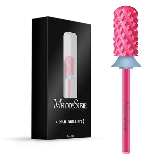 MelodySusie Safety Nail Drill Bits, 3/32'' Smooth Round Top Large Barrel Carbide Bits, Suitable for Manicure Pedicure Cuticle Gel Polishing, Beginners Bits, Pink Blossom, Series Bit-S, 4XC