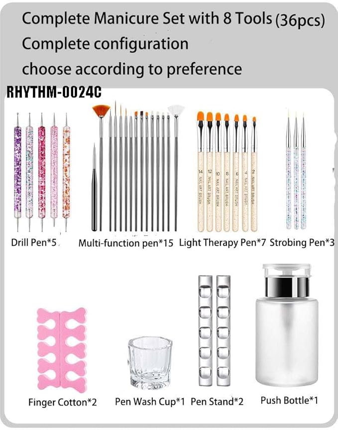 Nail Art Tools Kit, 18kinds nail art brush Set with Hand Tools and Accessories for Manicure,86pcs in total, Ideal gift for Women, girls. (RHYTHM-0024B2)