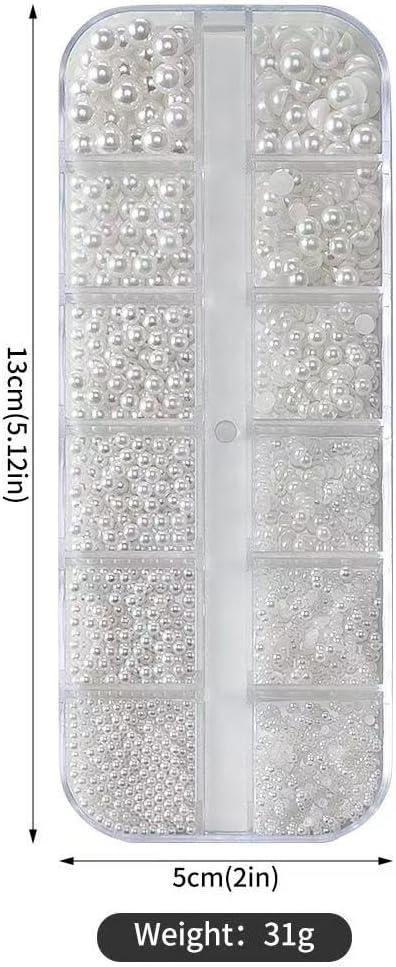 24Grid Shiny Colorful Nail Art Rhinestones 3D Flatback Rhinestones Pearl Nail Charms and Crystals Gems Nail Accessories for Acrylic Nail Tips Manicure Decor