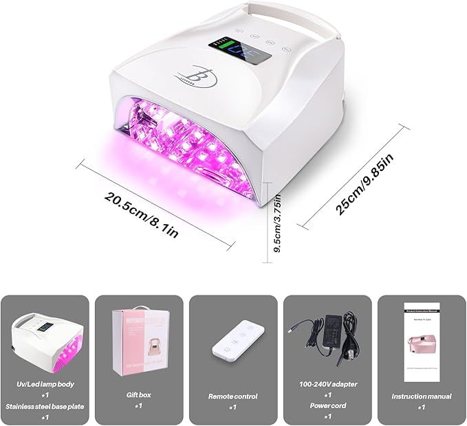 96W Rechargeable Cordless UV LED Nail Lamp,52 Beads Quick Dry with Remote Control,4 Timers,Auto Sensor,Key Sound,Cooling Fan,Professional Gel Nail Light Dryer for Manicures Pedicures