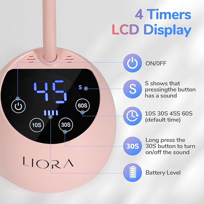LIORA UV LED Nail Lamp - Gooseneck UV Light for Gel Nails, Cordless USB Rechargeable Flash Curing Ligth with 4 Timers & Auto Sensor, Nail Dryer Gel Polish Light for Salon Home DIY