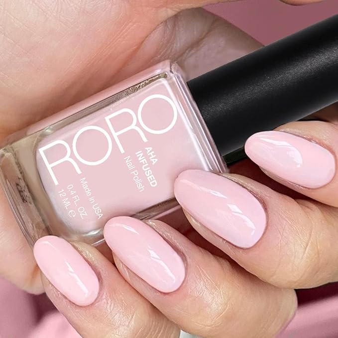 roro AHA Infused 21+ Free Nail Polish - Chip-Resistant High-Impact Nail Color Lacquer Made in the USA, Vegan/Cruelty-Free, Gluten-Free, Pinky Promise, Light Pastel Pink, .4Fl Oz/12mL