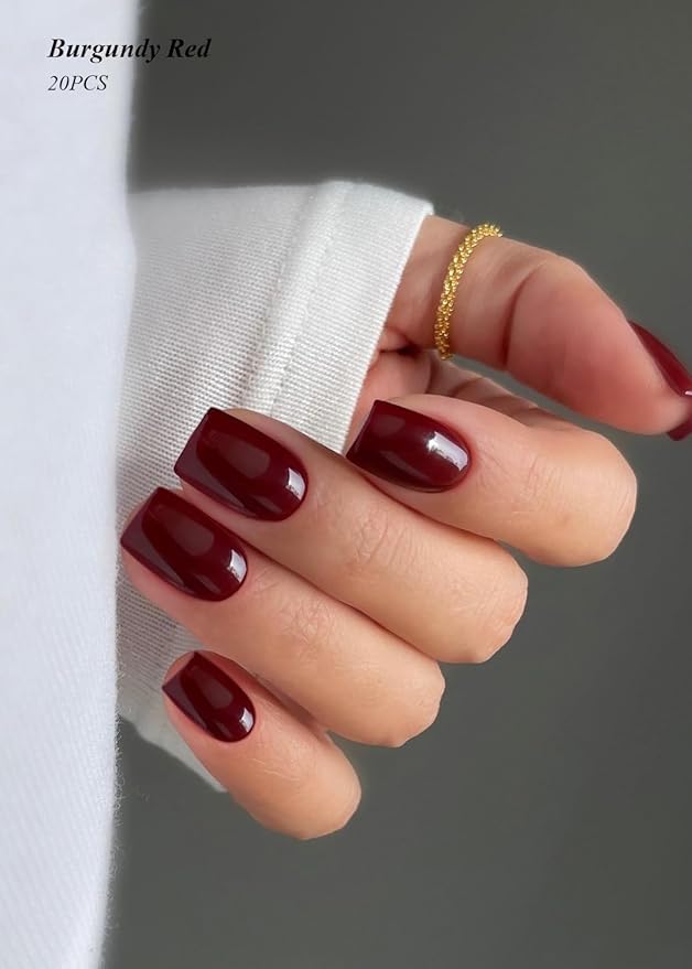 Semi Cured Gel Nail Strips (Burgundy Red), 20 Pcs Gel Nail Wraps, Stickers, UV Light Required, Salon Quality, Long Lasting