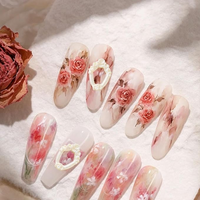 Victorian Frame Nail Charms, 150 Pieces, Yellow Pink Blue, 3D Nail Art Decorations