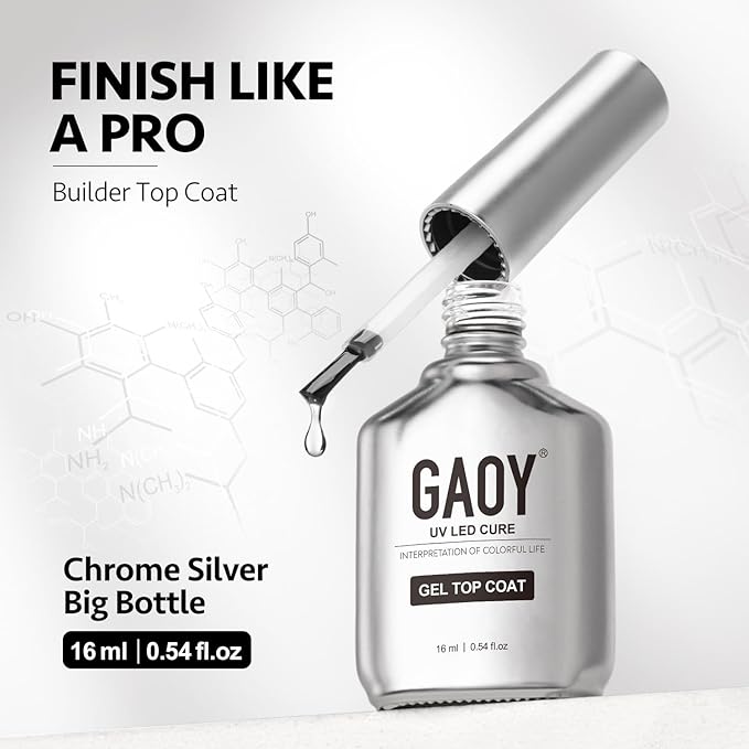 GAOY Builder Top Coat Gel, 16ml No Wipe Clear Rubber Top Coat for Gel Nail Polish, High Gloss Varnish for Long Lasting UV Light Cure Nail Art DIY