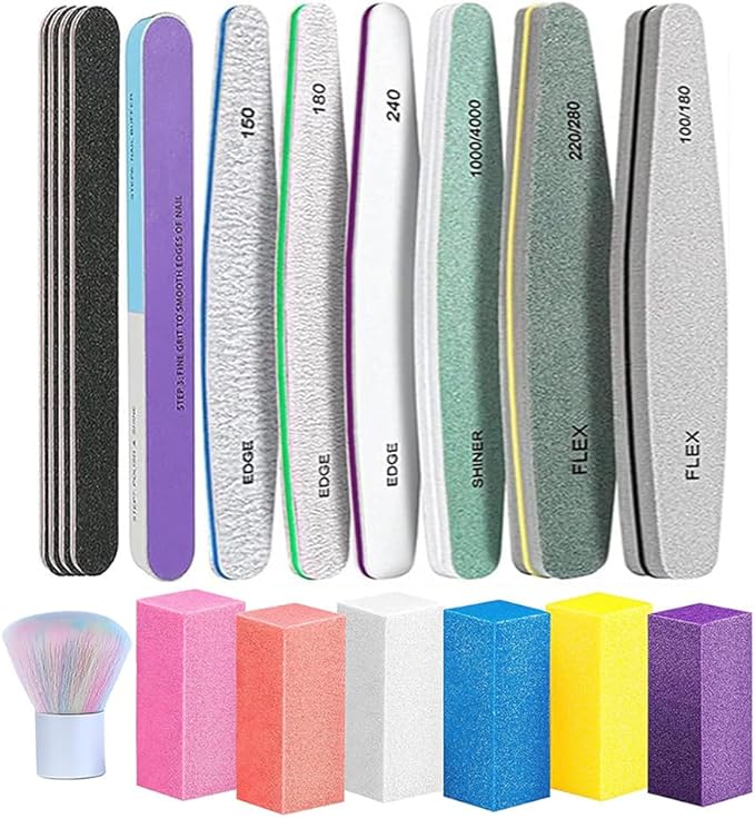 Nail Files and Buffers - TONOKAILS 18Pack Manicure Tools Kit, Nail File Set Double Sided Nail Files for Acrylic Dip Nails, 6Pcs Four Sided 120 Grit Nail Buffer Block Sponge Polished for Home Salon