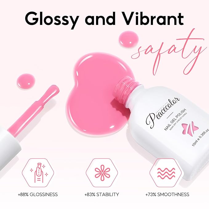 PEACECOLOR Pink Gel Nail Polish Set, 6 Colors 10ML Gel Polish Starter Kit Pink White Glitter Collection Soak Off Gel Manicure Set for Nail Art Home Salon