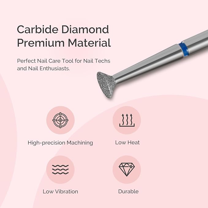 MelodySusie 4mm Inverted Tapered Cuticle Clean Nail Drill Bit 3/32'', Professional Safety Carbide Diamond Under Nail Cleaner for Cuticle Dead Skin Nail Prepare, Beginners Bits, Series Bit-S, Medium