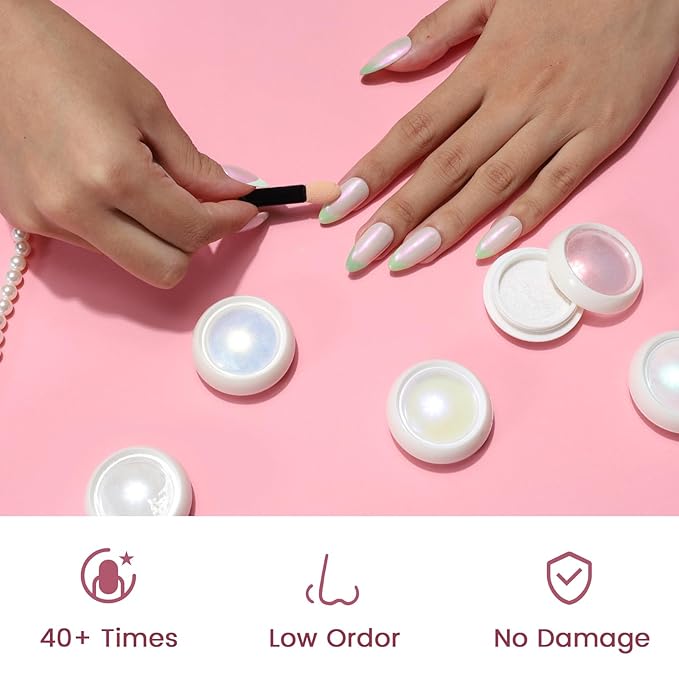 6 Jars Pearl Chrome Nail Powder Set, Mermaid Chrome Nail Powder Pearlescent Iridescent Glitter Dust Kit Nail Art Decoration Gift for Home & Salon