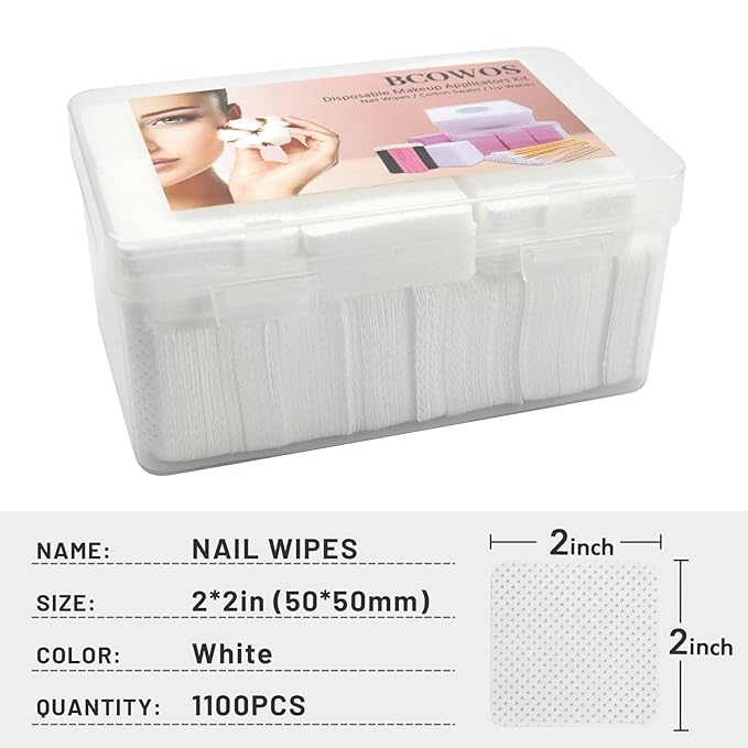 1100PCS Lint Free Nail Wipes with Case Package - Non-Woven Soft Nail Polish Remover Pads - Lint Free Wipes for Gel Nails - DIY Nail Art Supplies