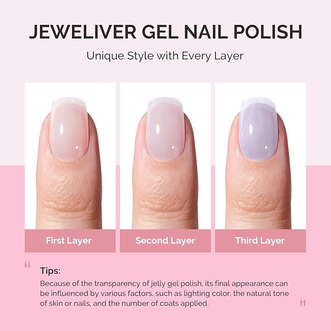 MelodySusie Jeweliver White Jelly Gel Polish, 0.5Fl Oz Milky White Lavender Gel Nail Polish Sheer Translucent Nude Soak Off UV LED Light Cure Gift for Women Manicure Nail Art DIY at Home JM22