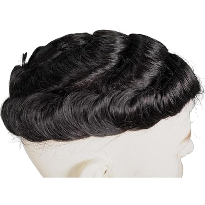 Human Hair Toupee for Men 10x8 Inch,European Human Hair Lace Front Natural Hairline Hair Pieces with 0.06mm Thin Skin PU V-looped Men's Hair Replacement System (#1 Jet Black Color,100% human hair)