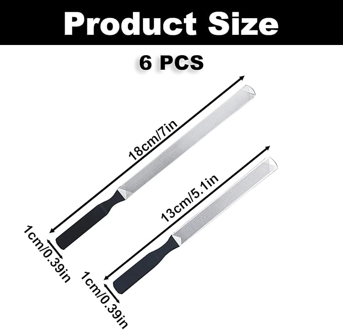 6PCS Metal Toe Nail Files for Thick Nails, Stainless Steel Double Sided Fingernail Toenail Files, Reusable Manicure Files for Women Men