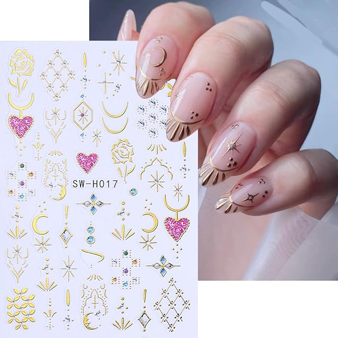 4 Sheets Gold Butterfly Nail Stickers for Nail Art, 3D Self-Adhesive Flower Leaf Boho Butterfly Nail Decals, Nail Supplies Nail Art Designers Accessories for Women and Girls Manicure DIY Decoration