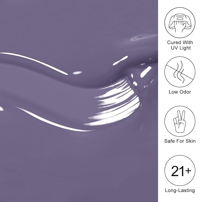 Imtiti Purple Gel Nail Polish, Greyish Purple Gel Polish High Gloss Soak Off UV LED Autumn Winter Art Manicure Salon DIY Design 10ML