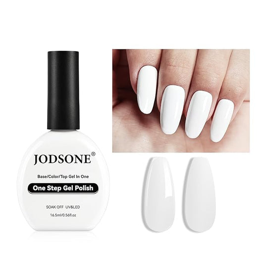 JODSONE White Gel Polish Top Base Coat,16.5ml 3-in-1 One Step Gel Polish,Base Color Top Gel in One, Save Time,Long Lasting