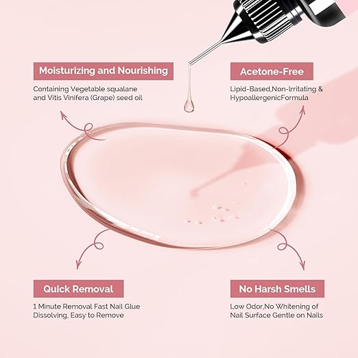 MelodySusie 30ML Nail Glue Remover for Press on Acetone Free Nail Polish Remover Multi-Functional Remover for Nails Tips Gentle Glue Remover for Gel x Nails for Home Salon