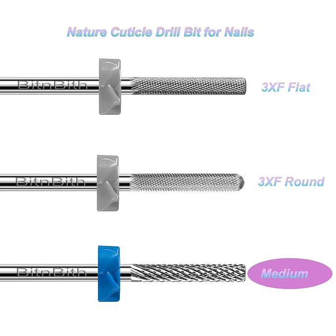 Nail Drill Bit Cuticle Professional Safety Nail Bit Tungsten Carbide Drill Bit 3/32",for Nail Prepare Nail Bed File Dead Skin Cleaning,Manicure 2-Way Rotate Nail Home Salon Supply,Medium