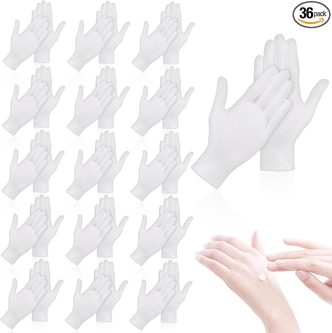 36 Pcs White Cotton Gloves for Dry Hands Sleeping, Men&Women Soft Sleep Gloves for Eczema and Moisturizing Overnight, Stretchable SPA Glove Costume for Coin Jewelry Inspection, Art handling, Halloween
